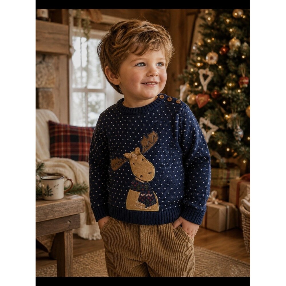 Ministry Of Rascals Navy Moose Sweater 24M Nordic Winter Cottage Christmas